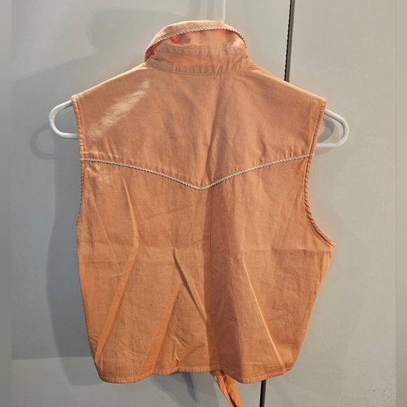 Roughrider Women's Sleeveless Orange Button-Down Tie Front Medium Shirt - Picture 4 of 6